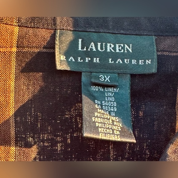 Polo Ralph Lauren Shirt Sz X3  Black Brown Plaid 100% Linen Button Down NWOT - Picture 3 of 4
